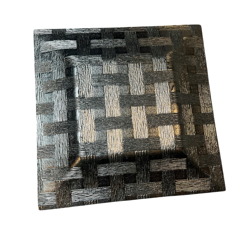 Metallic Woven Glass Decorative Tray - Silver 10”x10” - Picture 3 of 3